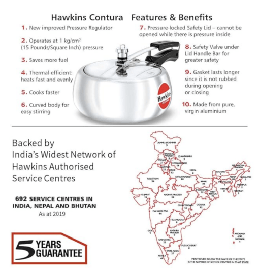 Hawkins Contura Aluminium Inner Lid Pressure Cooker, 3.5 Litre, Silver (HC35) - Image 2